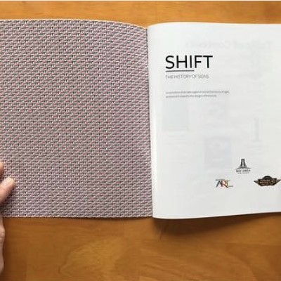 Title page opposite a full-page repeating SHIFT pattern