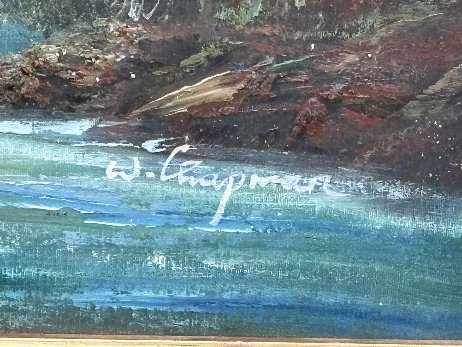 Close-up of the W. Chapman signature in the lower corner of the painting